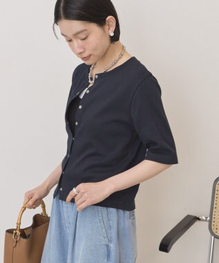 AMERICAN HOLIC 【マルチ機能】リブ半袖カーディガン Dark Navy