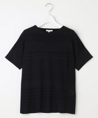 自由区 【UVカット・洗える】クレープストレッチボーダー ニット ブラック