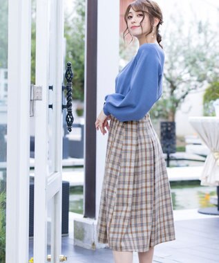 Tiaclasse L 【洗える】大人上品なウール調タックフレアスカート ベージュチェック