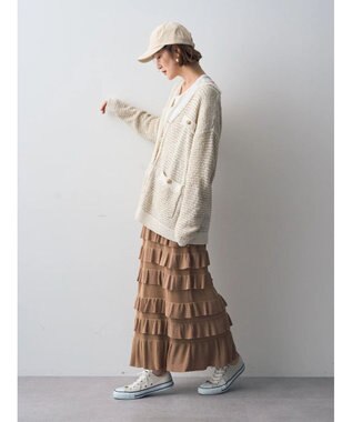 YECCA VECCA ティアードフリルラメニットスカート Beige