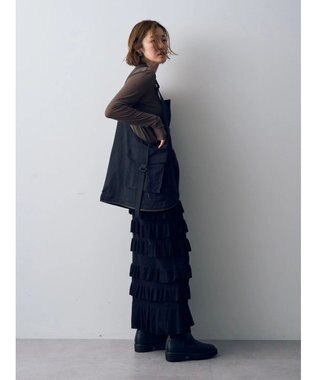 YECCA VECCA ティアードフリルラメニットスカート Black