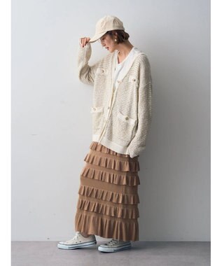 YECCA VECCA ティアードフリルラメニットスカート Beige