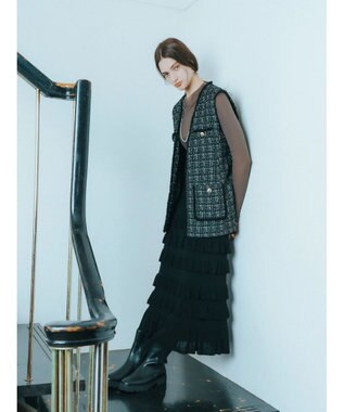 YECCA VECCA ティアードフリルラメニットスカート Black