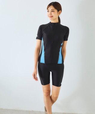 OP／FILA 【Kappa】フルジップ半袖セパレート水着 ブラック×ブルー