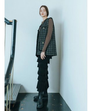 YECCA VECCA ティアードフリルラメニットスカート Black