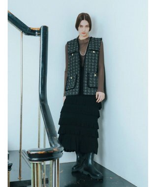 YECCA VECCA ティアードフリルラメニットスカート Black