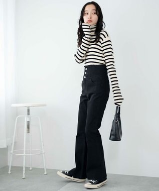 WEGO ハイウエストストレッチフレアデニムパンツ ブラック