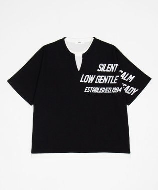 WEGO 【ユニセックス着用ITEM/MLサイズ展開】キーネックフェイクレイヤードグラフィックT（SS） ブラック