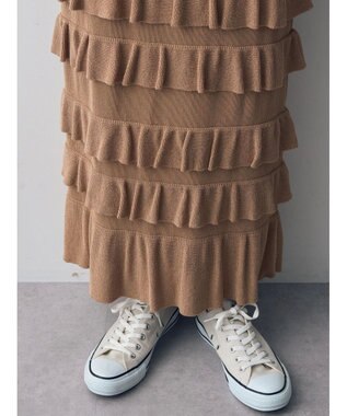 YECCA VECCA ティアードフリルラメニットスカート Beige