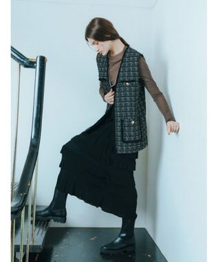 YECCA VECCA ティアードフリルラメニットスカート Black