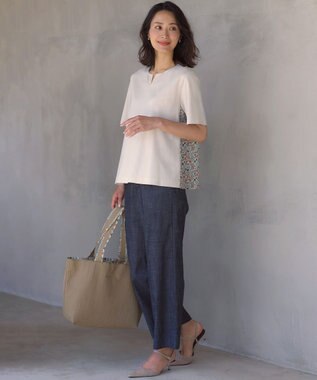 J.PRESS LADIES ソフトシャンブレー ストレートパンツ ネイビー系