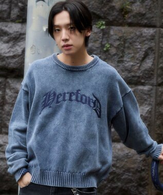 WEGO ブリーチニットグラフィックプルオーバー ネイビー