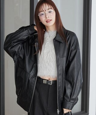 WEGO ヴィンテージライクPUフライトジャケット ブラック