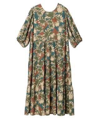 Green Parks ■ＥＳＣＡＲ　フラワーＭＩＸｐｔティアードワンピース Khaki