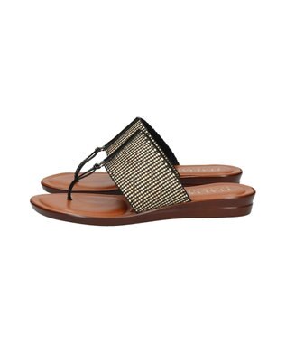 INTER-CHAUSSURES 【ITALIAN SHOEMAKERS】センターラインストーントングサンダル ブラックコンビ