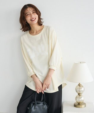 Green Parks ７分袖ミニ裏毛ドルマンロゴプルオーバー Ecru