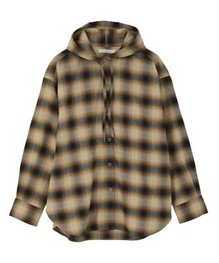 Green Parks ネルチェックフードシャツ Beige