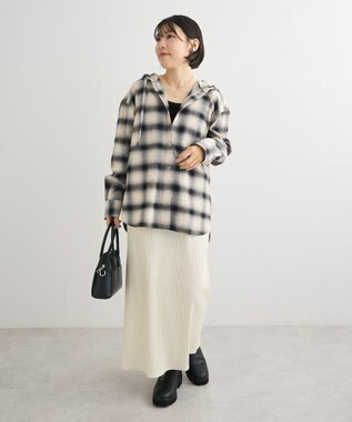 Green Parks ネルチェックフードシャツ Ivory