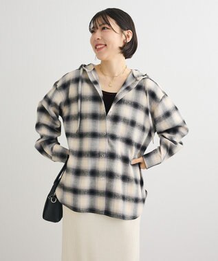 Green Parks ネルチェックフードシャツ Ivory