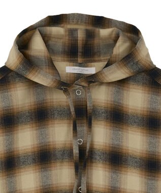 Green Parks ネルチェックフードシャツ Beige