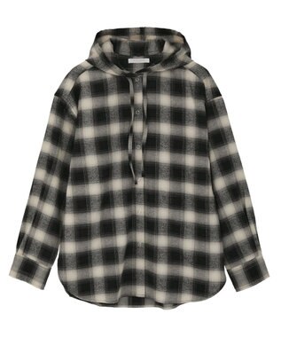 Green Parks ネルチェックフードシャツ Black