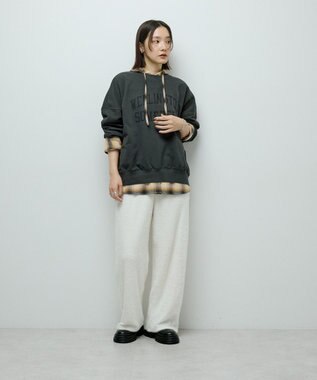 Green Parks ネルチェックフードシャツ Beige