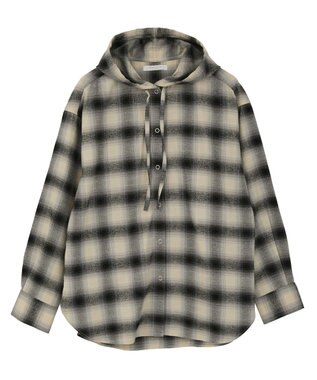 Green Parks ネルチェックフードシャツ Ivory
