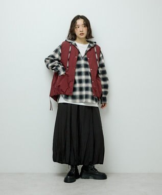 Green Parks ネルチェックフードシャツ Black