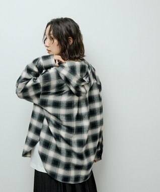 Green Parks ネルチェックフードシャツ Black