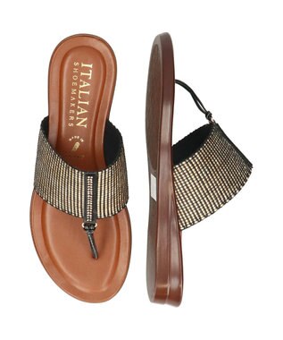 INTER-CHAUSSURES 【ITALIAN SHOEMAKERS】センターラインストーントングサンダル ブラックコンビ
