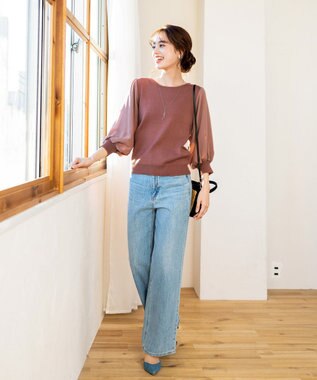 Tiaclasse 【新色追加・洗える】異素材パフ袖トップス ピンク