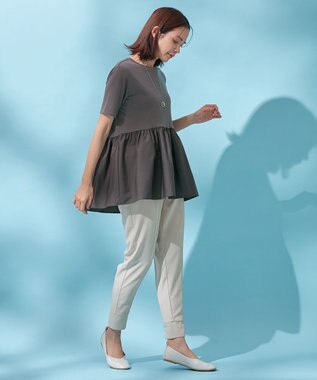 ANY L 【洗濯機可能】ペプラム チュニック丈トップス チャコール