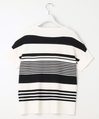 自由区 【UVカット・洗える】クレープストレッチボーダー ニット オフホワイト×ブラック(ボーダー)