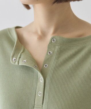 AMERICAN HOLIC 【選べる丈】ヘンリーネックワッフルメロープルオーバー Light Green