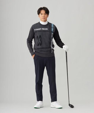 23区GOLF 【MEN】ロゴチェックジャガード　クルーネック ニット グレー系