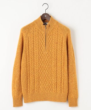 JOSEPH ABBOUD 【イタリア糸使用/軽く暖かい/多色展開】 ラムウールケーブル柄ハーフZIPプルオーバー イエロー系