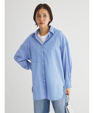 Green Parks イージーケア　ドビーストライプシャツ Blue