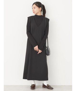 earth music&ecology ＳＥＴ２点Ｖネックジャンスカ＋ハイネックニット Black