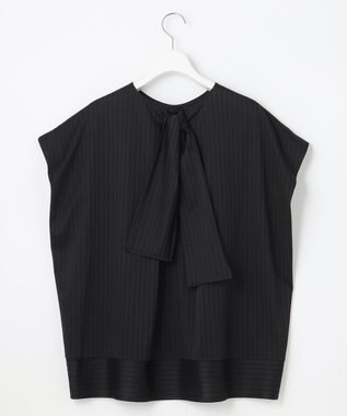 自由区 【XSサイズ～/洗える】ストレッチシャーティング フレンチスリーブブラウス ブラック系1