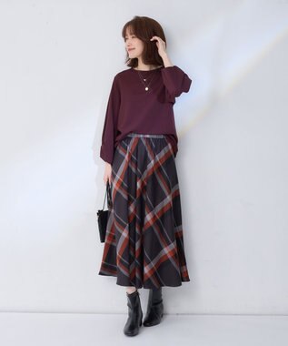 ANY L 【親子連動/洗濯機可能/ウエストゴム】チェックフレアスカート オレンジチェック