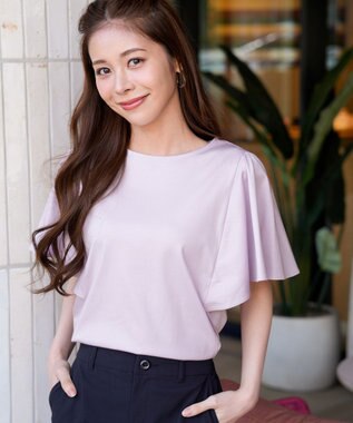 ANY SIS S 【シルクタッチさら魅せTシャツ】袖フレア プルオーバー ラベンダー