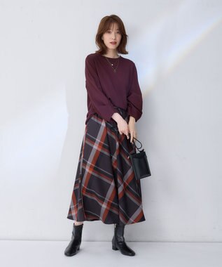 ANY 【親子連動/洗濯機可能/ウエストゴム】チェックフレアスカート オレンジチェック