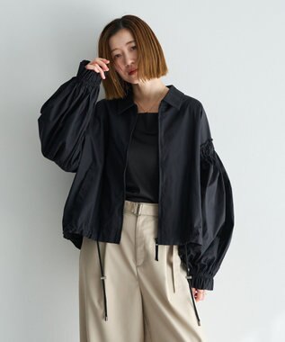 YECCA VECCA ボリュームギャザーデザインZIPブルゾン Black