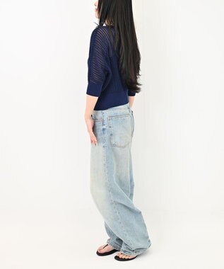 TOQUE 25SS新作〈大草直子さんアドバイザー〉【天然素材】シルク×コットン粗メッシュニットドルマンスリーブ5分袖 ネイビー