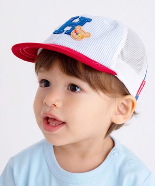 MIKI HOUSE HOT BISCUITS 【44-54cm】 ストライプ ロゴメッシュキャップ ブルー