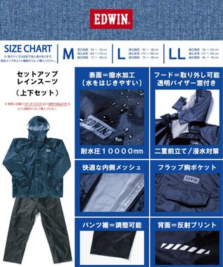 MOONBAT 【防水の頂点へ/上下セット】EDWIN (エドウィン) レインコート レインパンツ 上下セット ディープブルー