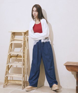 earth music&ecology 冷感２タックイージーワイドデニム Indigo