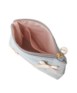 Maison de FLEUR ラインストーンデニムポーチ Light Blue