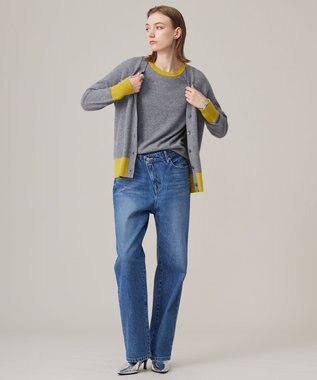 ICB L ピュアカシミヤ カーディガン ライム×ライトグレー系