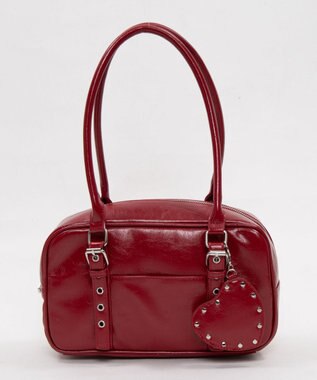 WEGO スタッズハートチャーム付きハトメボストン レッド